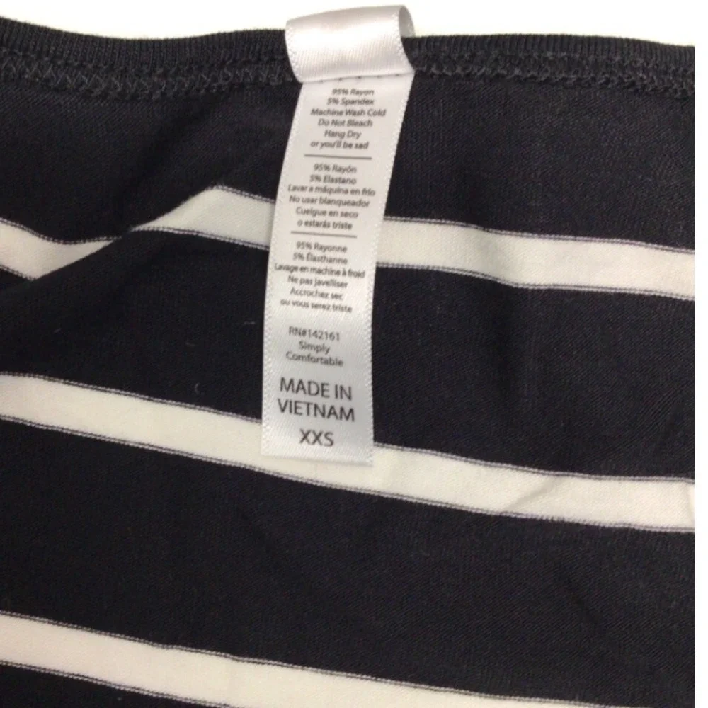LuLaRoe Perfect T Shirt Womens XXS Black White Striped Scoop Neck Short Sleeve
